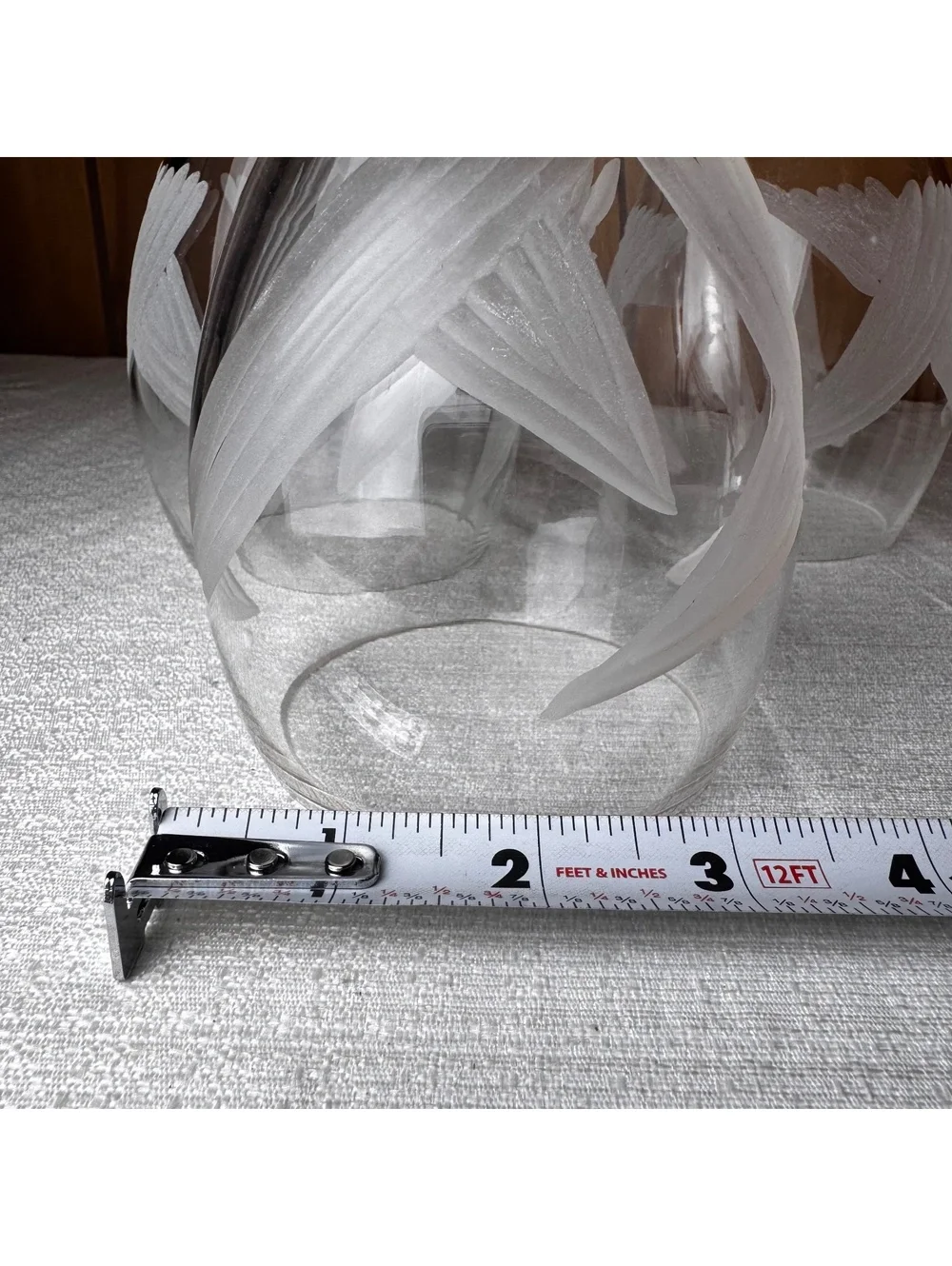 Set of 3 Windswept Crystal Glass Fan Shades 2.25 Fitter Frosted Etched Leaf